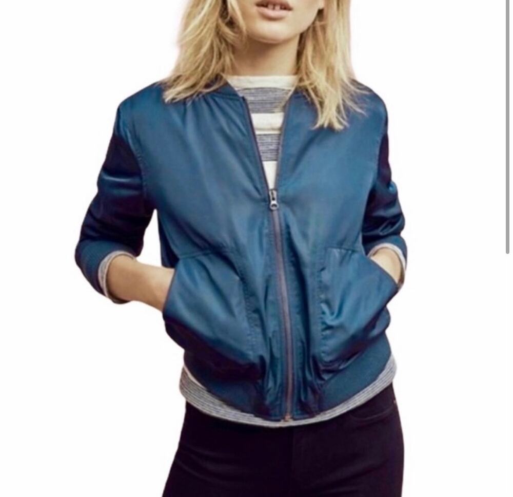 Anthropologie HEI HEI Teal Crewneck Bomber Full Zip Track Jacket In Size S.